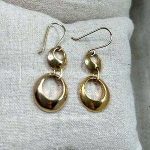 Sterling silver & gold gilt double hoop, drop earrings with shepherd hook